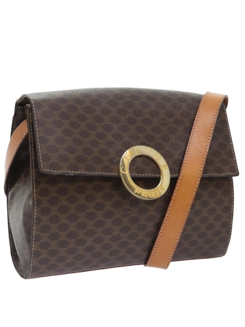 CELINE Macadam Canvas Shoulder Bag PVC Leather Brown